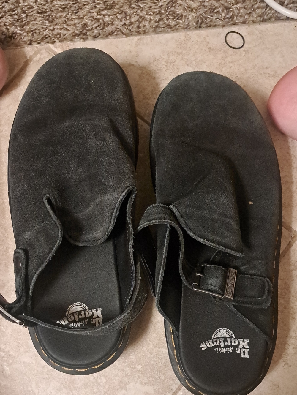 Dr. Martens Black Suede Slip-On Clogs with Buckle